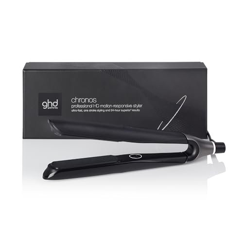 ghd chronos negra - plancha de pelo profesional, lisos, rizos y ondas de alta definición, 3 veces más rápida, tecnología HD motion-responsive, temperatura óptima de peinado 185ºC