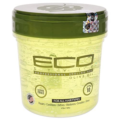 Gel para peinar con aceite de oliva Ecostyle, fijación durante todo el día, sin alcohol, sin parabenos, sin sulfatos, sin descamación, antipicazón, 473 ml