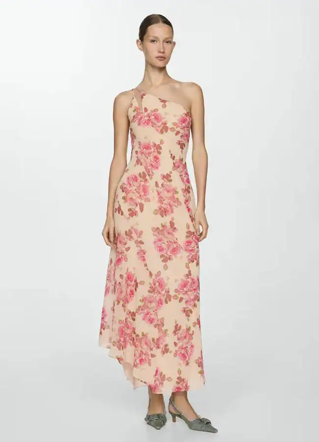 Vestido de flores con un solo hombro