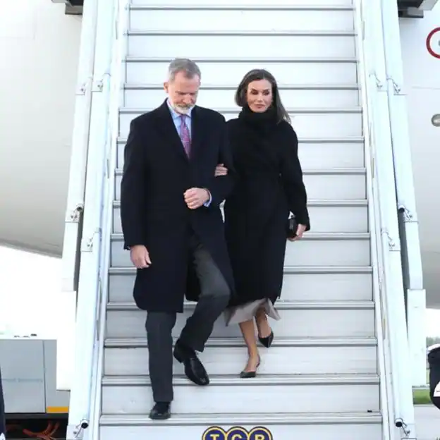 Los reyes bajando del avión en su llegada a Holanda.