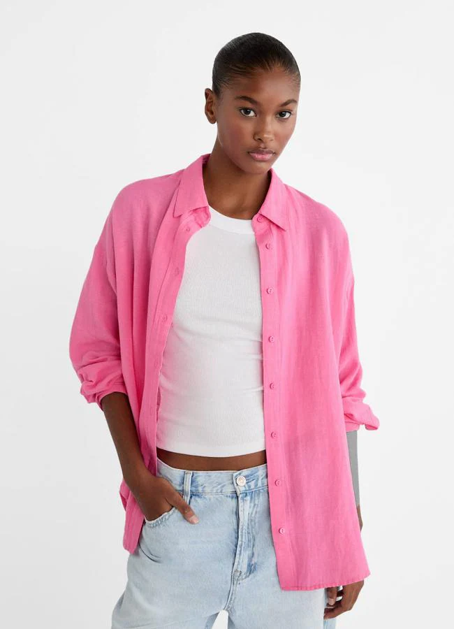 Blusa de lino color rosa