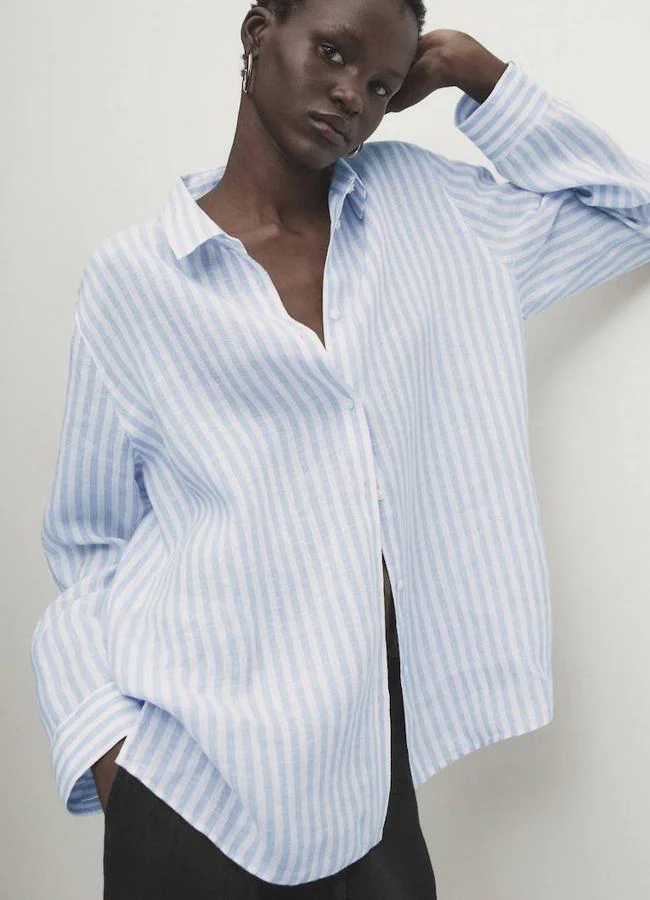Camisa con estampado de rayas en lino