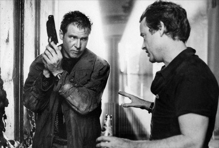 Ridley Scott con Harrison Ford en el rodaje