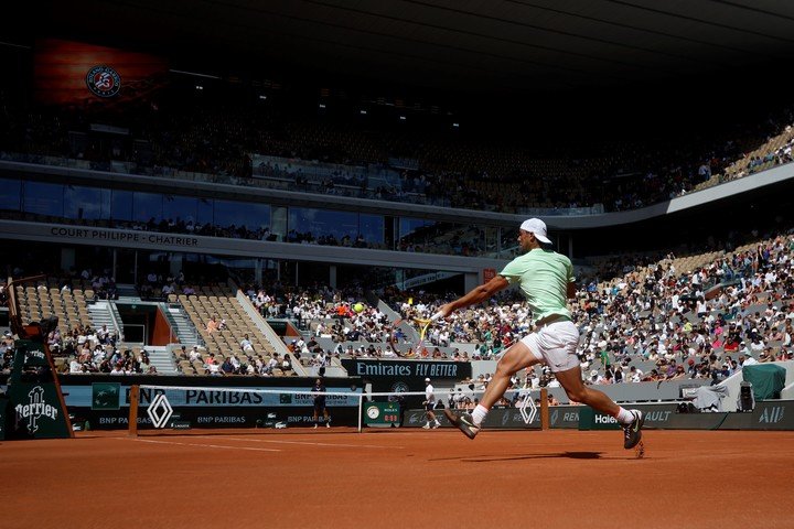 Nadal practicó en el court central (EFE).