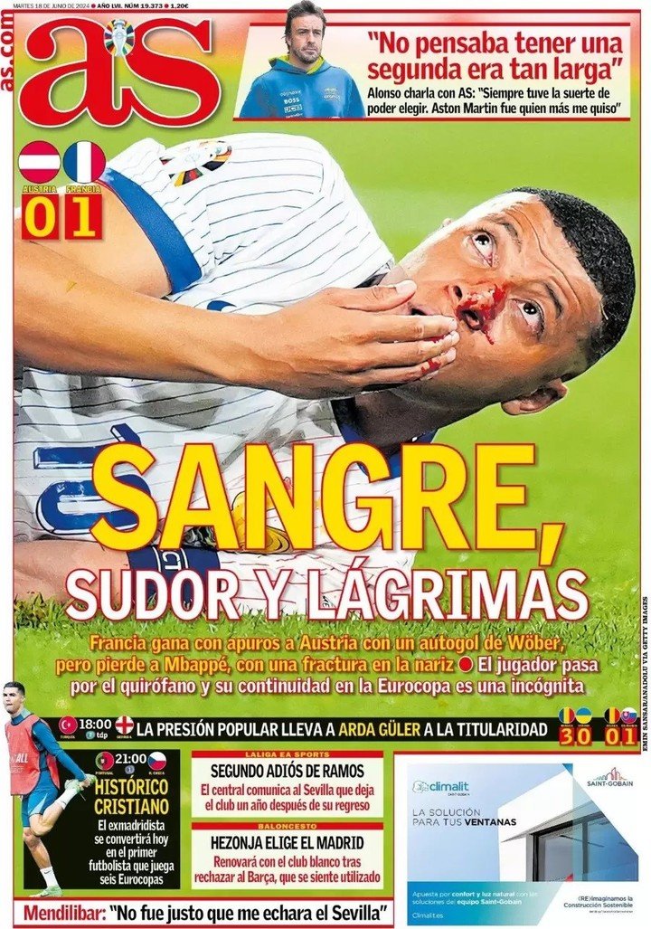 La tapa del diario As.