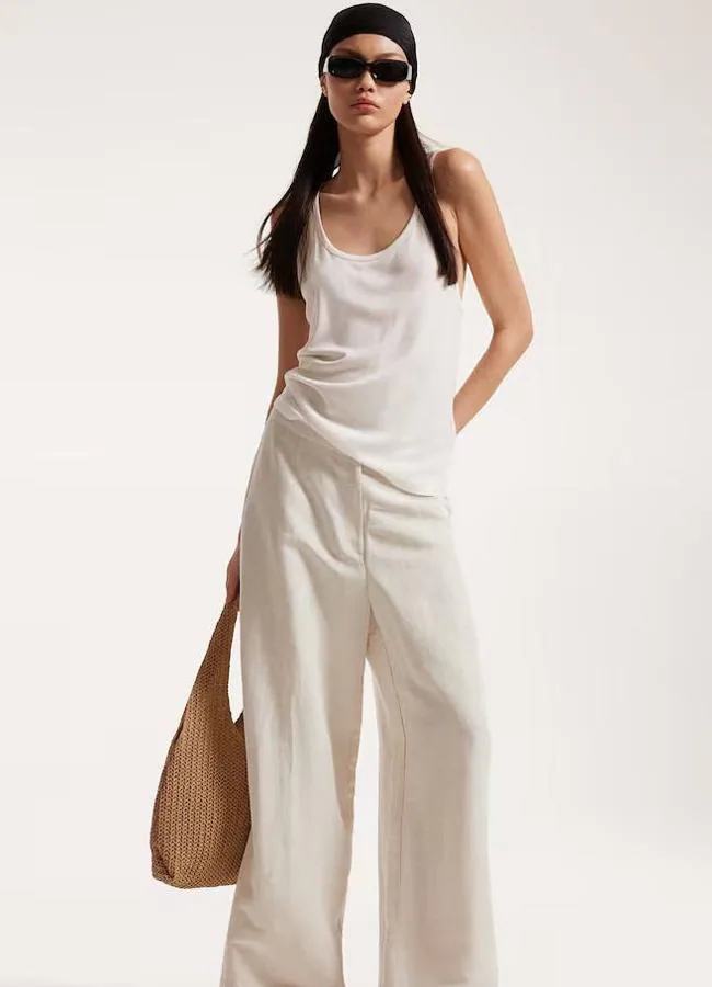 Pantalones anchos de lino color blanco