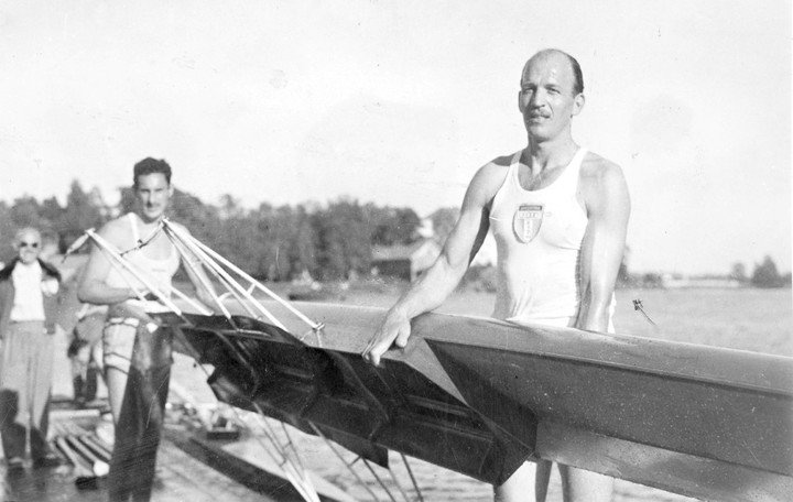 Eduardo Guerrero junto a Tranquilo Capozzo en 1952, cuando ganaron la medalla de oro.