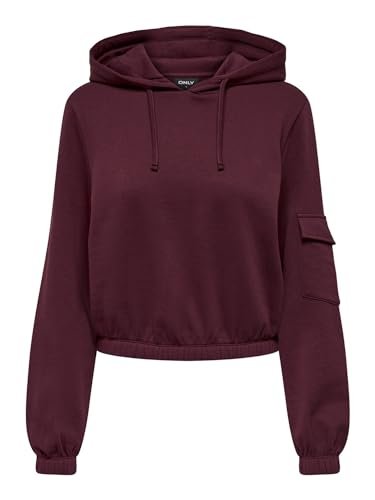 Only Sudadera Basic con Capucha de Mezcla de Algodón Burdeos, [Marrón,Rojo], L corto