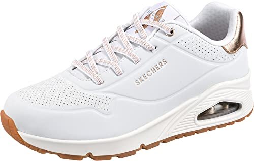 Skechers Uno - Shimmer Away, Zapatillas Mujer, White Durabuck Rose Gold Duraleather Trim, 39 EU