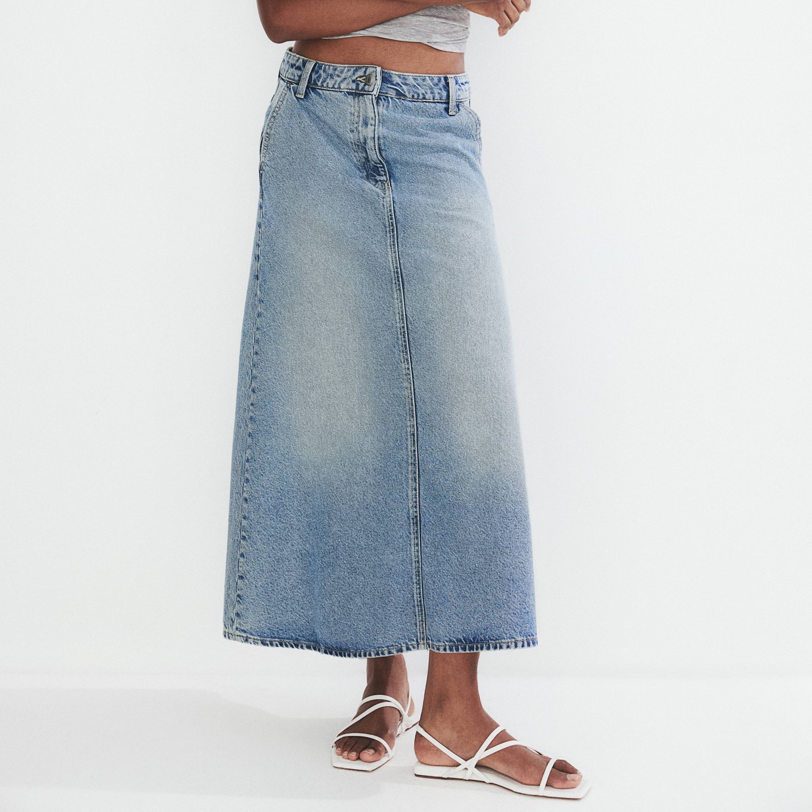Falda denim de corte evasé