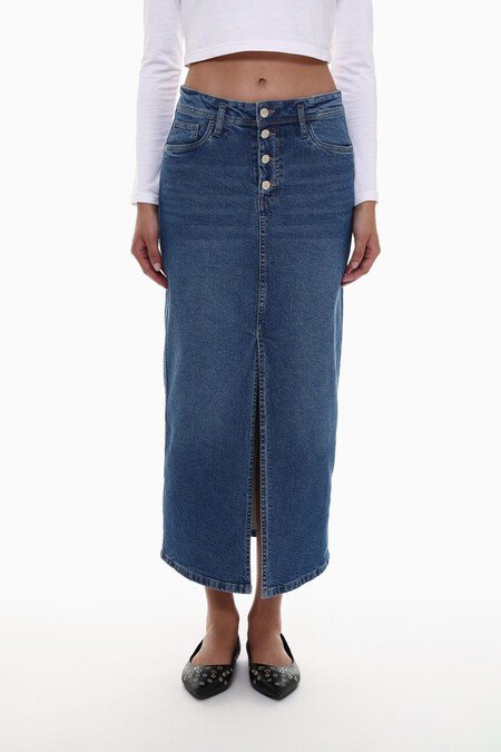 Falda denim midi