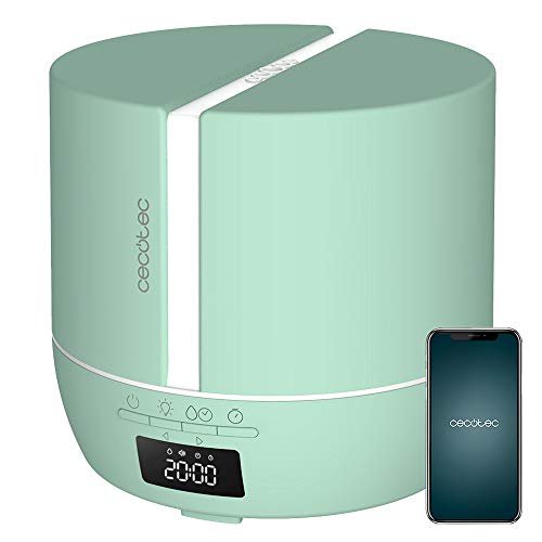 Cecotec Difusor de aromas PureAroma 550 Connected Sky. Capacidad 500ml, Pantalla LED, Altavoz, Control por bluetooth, App, Temporizador 12h, 3 Modos de funcionamiento, Cobertura 30m2