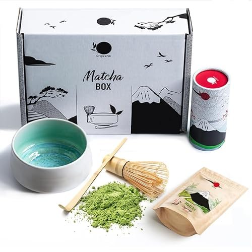 ORIGEENS TE MATCHA KIT con batidor te matcha, Cuenco te matcha, Té Matcha BIO Japonés | Cuenco de té Artesanal de Portugal | Matcha tea kit