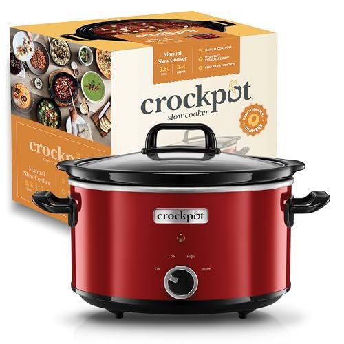 Crock-Pot Olla de Cocción Lenta Manual para Preparar Multitud de Recetas | 3,5 L | Acero Inoxidable, Rojo [Scv400Rd-050], 9.45 Inches X 12.99 Inches X 12.01 Inches, Rojo, 210 Watts