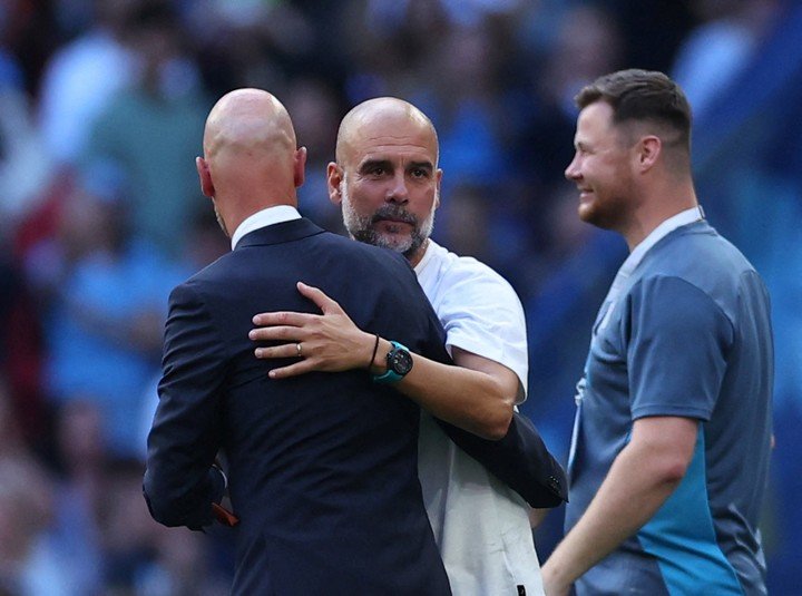 Guardiola y Ten Hag en la final. (Reuters/Toby Melville)