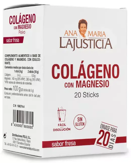 Ana Maria Lajusticia Colageno Con Magnesio 20 Stick Sabor Fresa