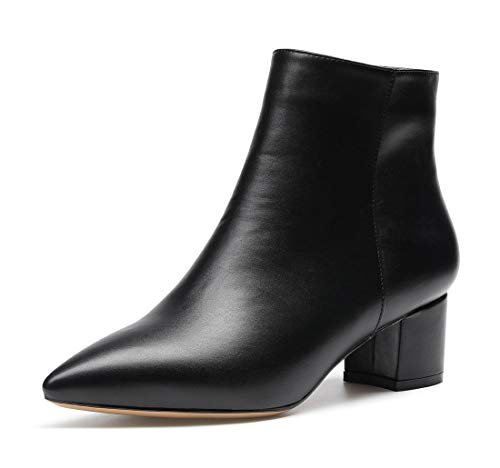 Castamere Mujer Cremalleras Botas Ancho Tacón Botines Medio Tacón 5CM Negro PU Zapatos EU 35