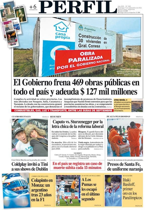La tapa del Diario PERFIL del domingo 1 de septiembre de 2024