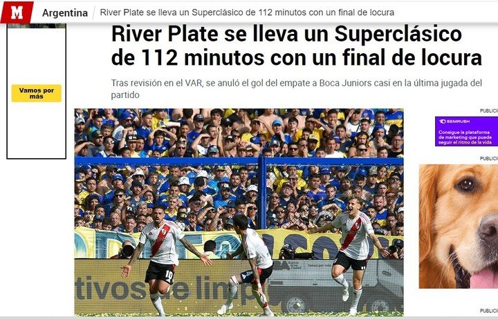 El superclásico en los portales de todo el mundo.