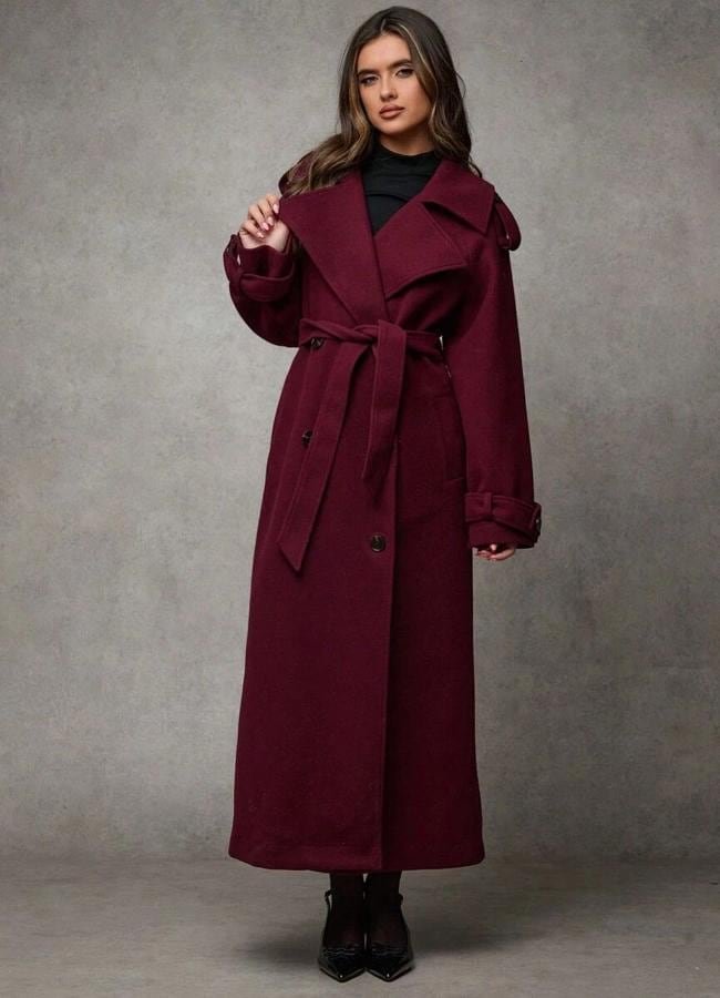 Gabardina burdeos de lana larga