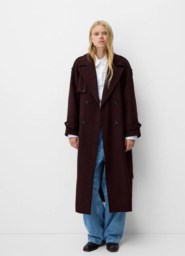 Gabardina burdeos oversize de lana