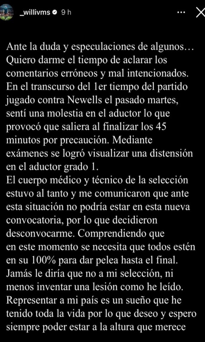 El descargo de Williams Alarcón.