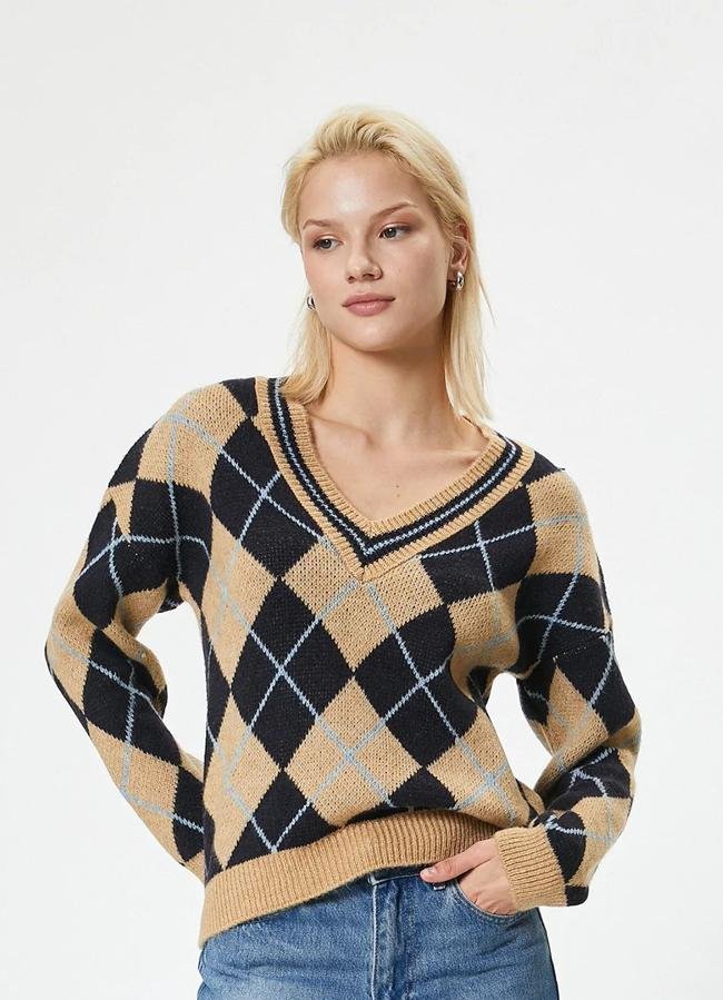 Jersey de pico con estampado de rombos