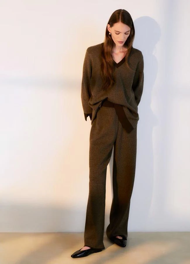 Pantalones de punto fantasía khaki