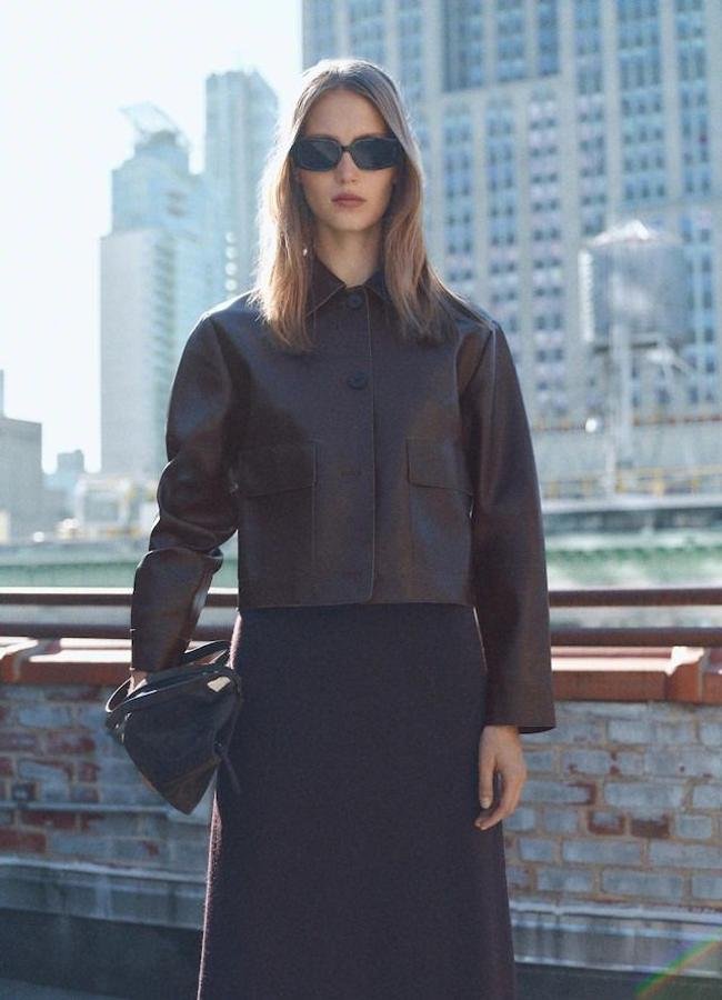 Chaqueta efecto cuero marrón chocolate