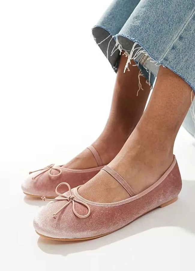 Merceditas de terciopelo con lazo color rosa