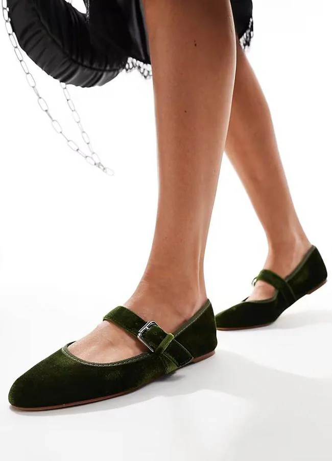 Merceditas de terciopelo planas color verde