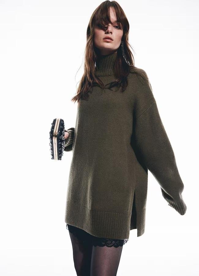 Jersey oversize de lana color khaki