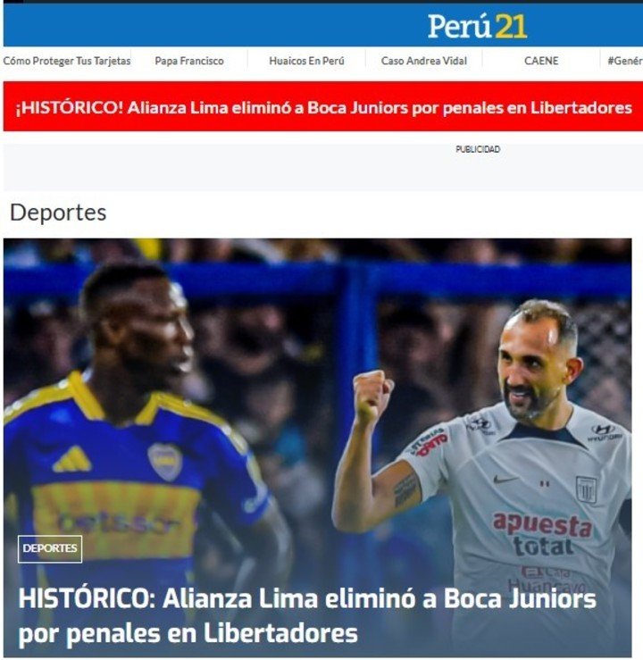 Así reaccionó Perú 21 a la eliminación de Boca y el pase de Fase de Alianza Lima.