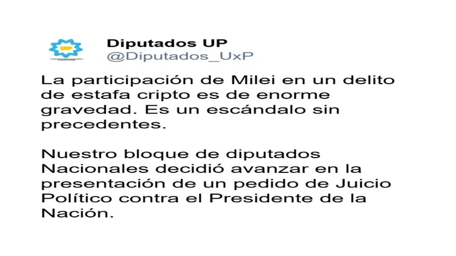 20250215 Unión por la Patria pedirá el juicio político de Milei