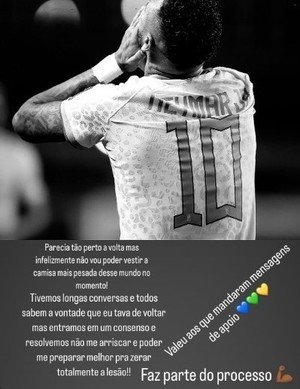 La historia de Instagram donde Neymar habló sobre su baja de la Selección de Brasil.