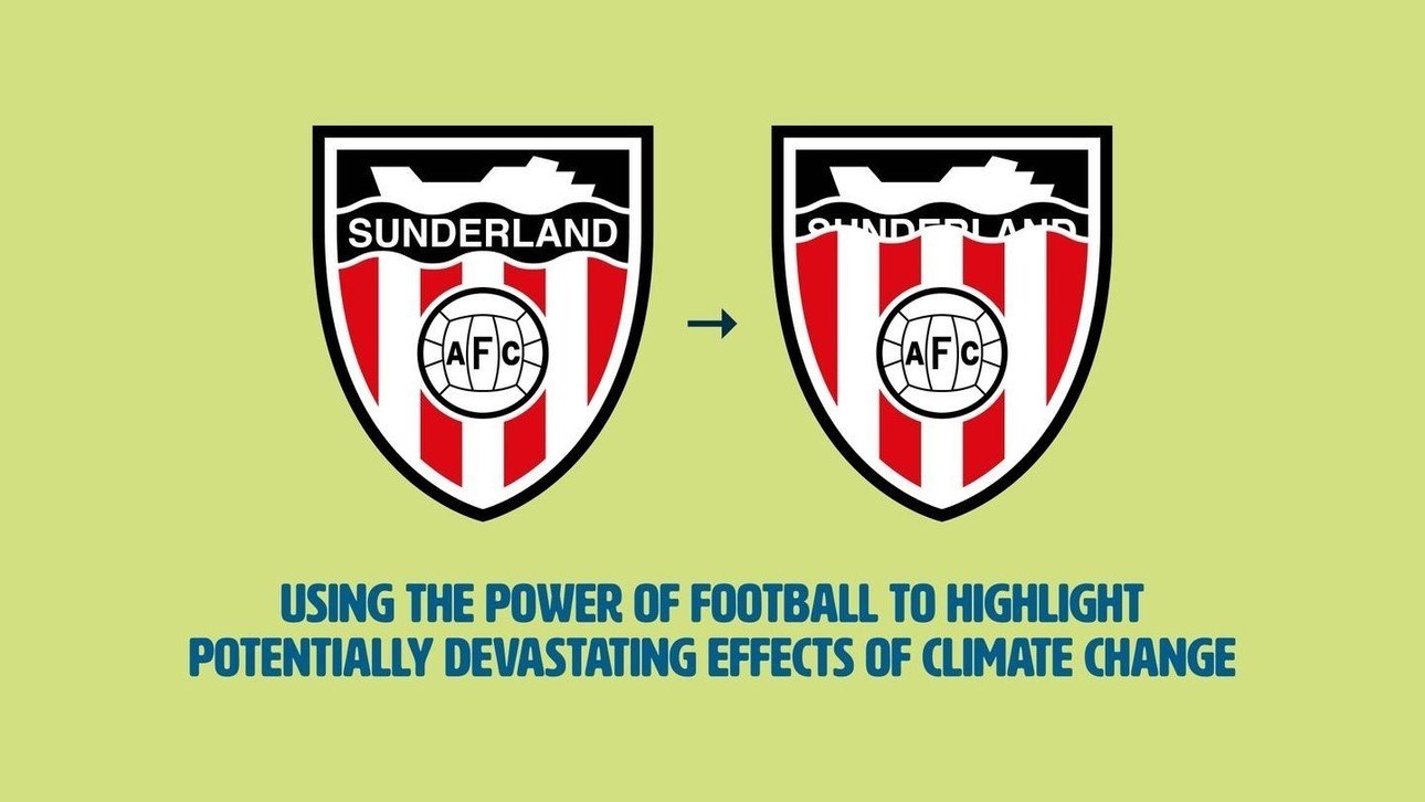 El Sunderland cambia su escudo por un único partido, para visibilizar las consecuencias del cambio climático.
