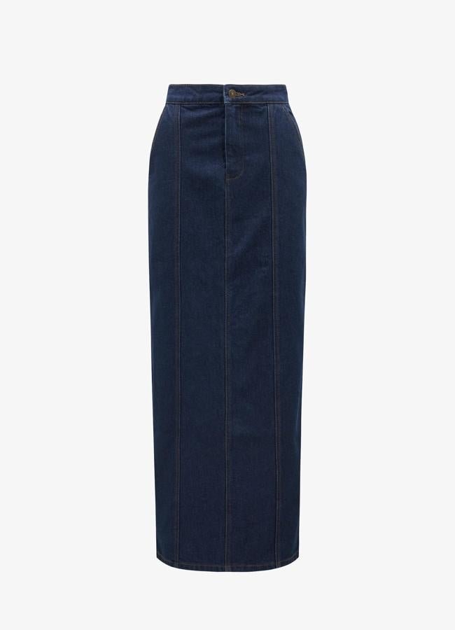 Falda columna denim oscura de Forever New, a la venta en Zalando, 55,49 euros.