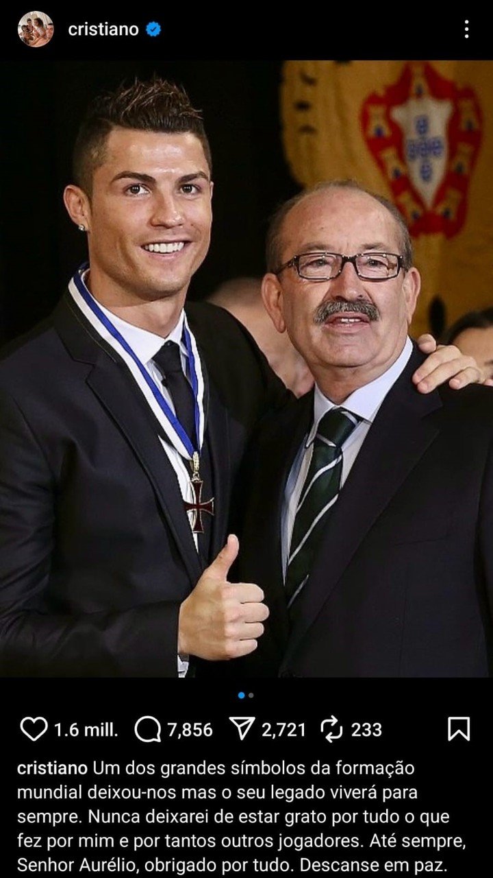 El posteo de CR7 despidiendo a quien lo descubrió en el Sporting Lisboa.