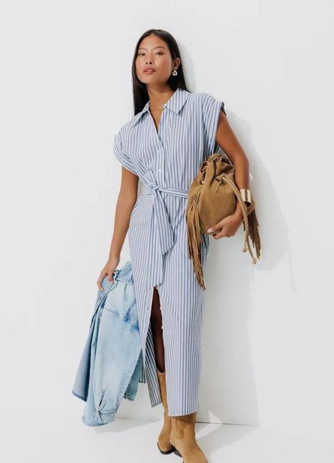 Vestido camisero de rayas en algodón