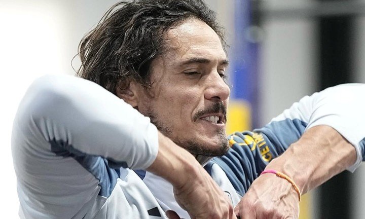 Cavani en el entrenamiento del martes en Boca.