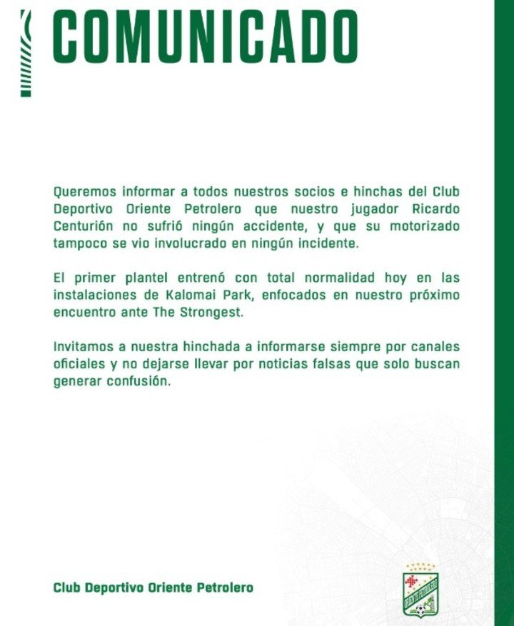 Oriente Petrolero, comunicado oficial (X: Oriente Petrolero)
