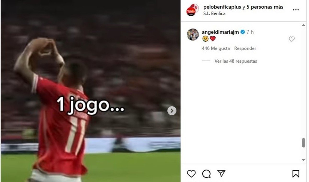 Los emojis de Di María que agigantan la duda sobre su continuidad en Benfica.