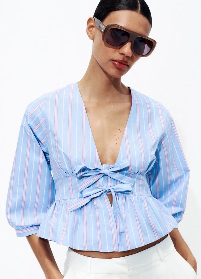 Camisa corta lazos Zara.