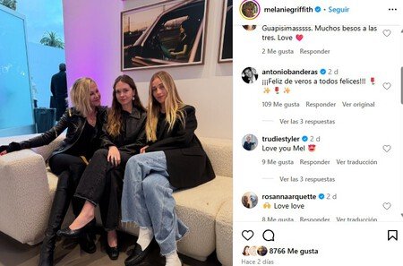 El enternecedor comentario de Antonio Banderas en la foto familiar de Melanie Griffith y su hija Stella