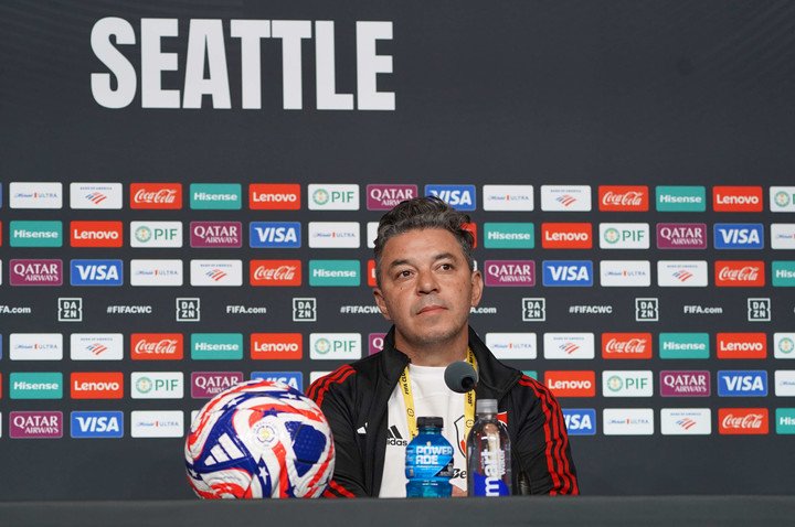 Marcelo Gallardo en la conferencia de prensa (Ferreiro).