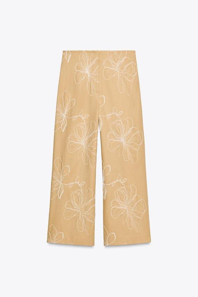 Pantalón con lino bordados Zara.