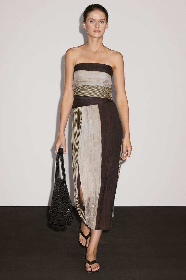 Vestido palabra de honor detalles frunces (89,95€)
