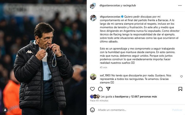 El pedido de disculpas de Gustavo Costas.