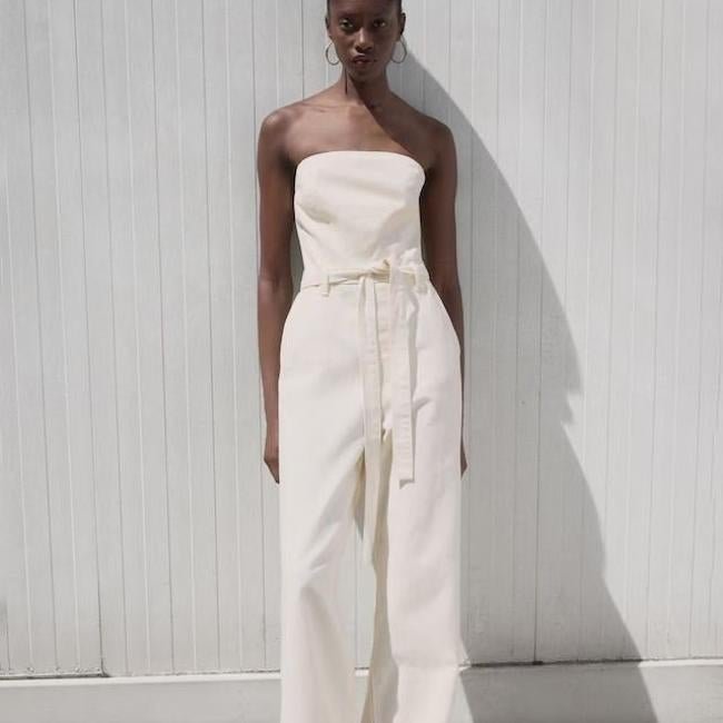 Mono largo palabra de honor en tejido denim