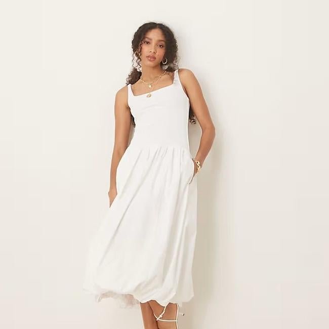 Vestido globo de tirantes blanco